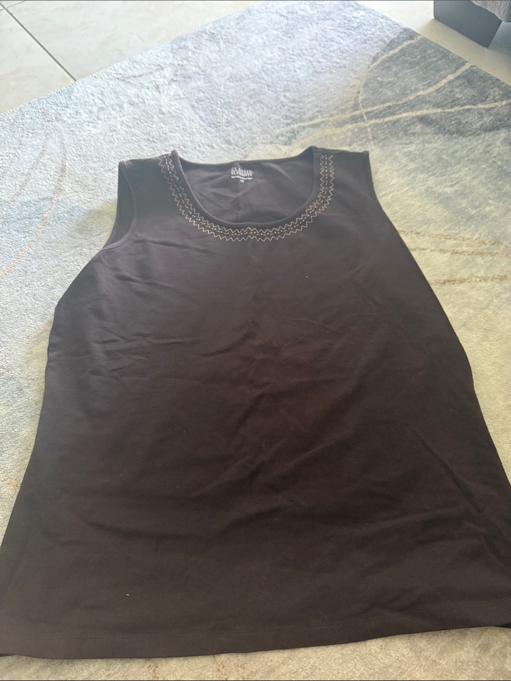 Classic Elements Brown Sleeveless Embroidered Neck Tank
